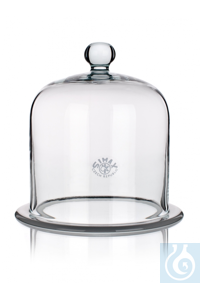 Bell jar with ground flange and knob, dim. Ø 200 x H 300, suitable for vacuum, Simax®...